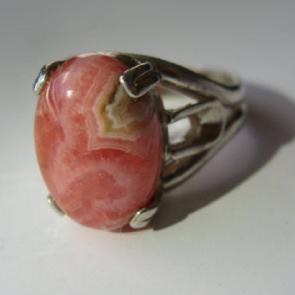 Pink Layered Rhodochrosite Sterling Silver Ring